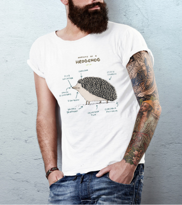 Anatomy Of A Hedgehog With Snaildar Stiffy Stabbies Slug Sniffer Froth Dispensary Sightbeam Grubby Grabbers Velveteen Tum Curvable Posterior T-Shirt