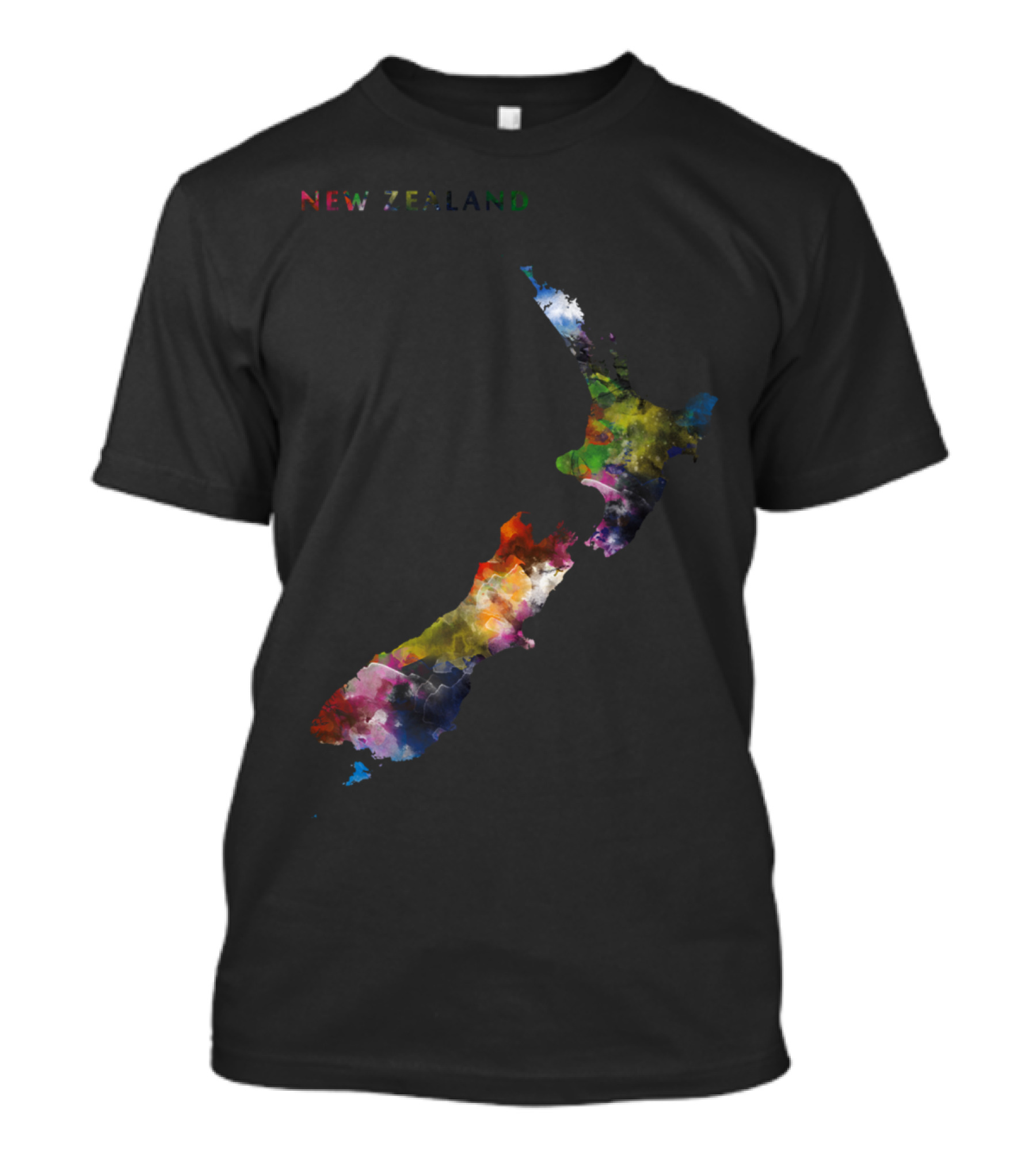 New Zealand Colorful Map Watercolor T-Shirt