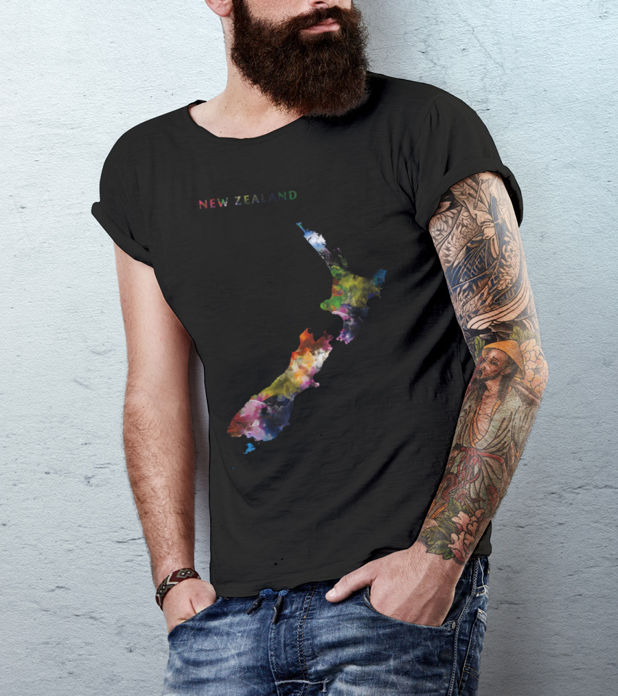 New Zealand Colorful Map Watercolor T-Shirt