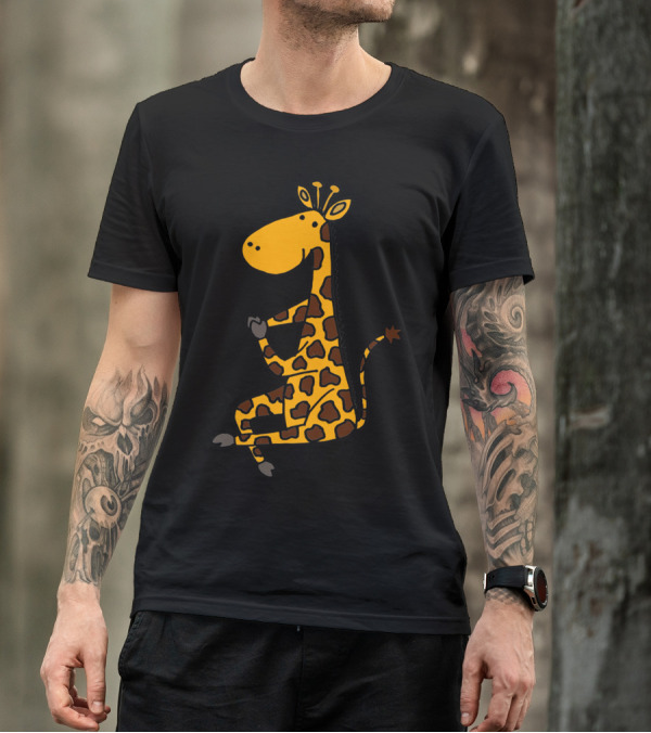 Cool Funny Artistic Giraffe Sitting Quirky Pose T-Shirt
