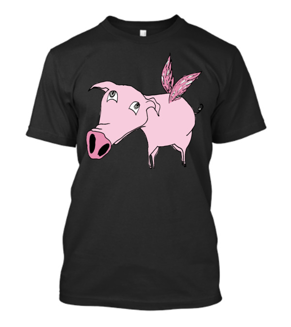 Flying Pig Surreal Illustration With Wings On Pink Animal T-Shirt