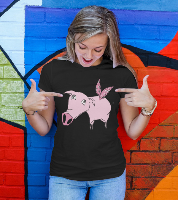 Flying Pig Surreal Illustration With Wings On Pink Animal T-Shirt