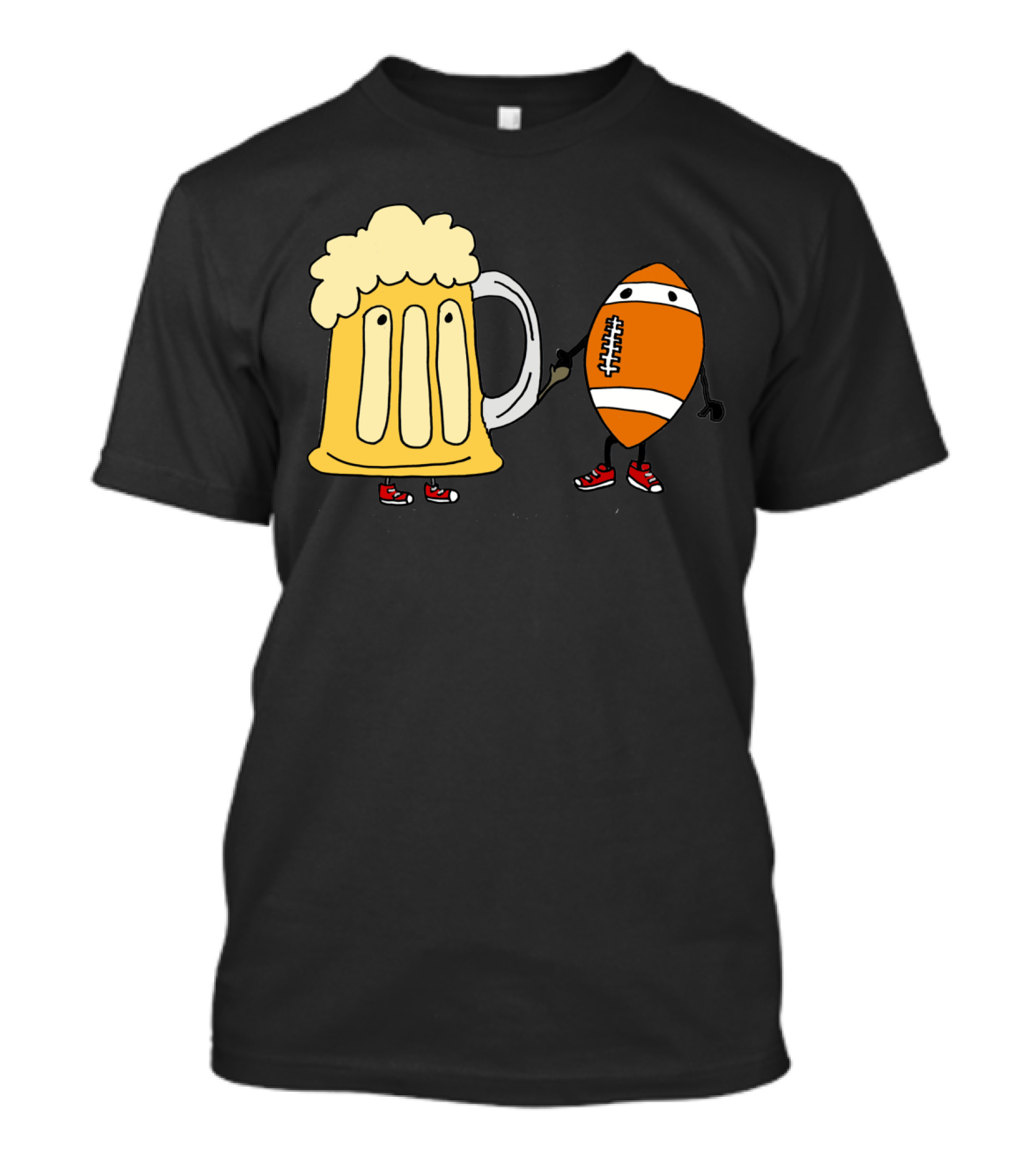 Cool Funny Funky Beer Mug And American Football With Red Sneakers T-Shirt