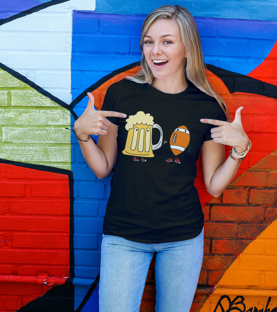 Cool Funny Funky Beer Mug And American Football With Red Sneakers T-Shirt