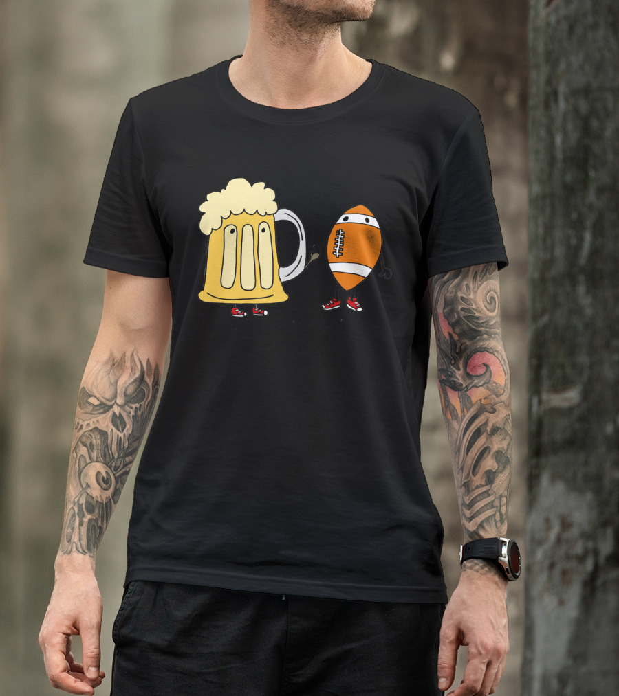 Cool Funny Funky Beer Mug And American Football With Red Sneakers T-Shirt
