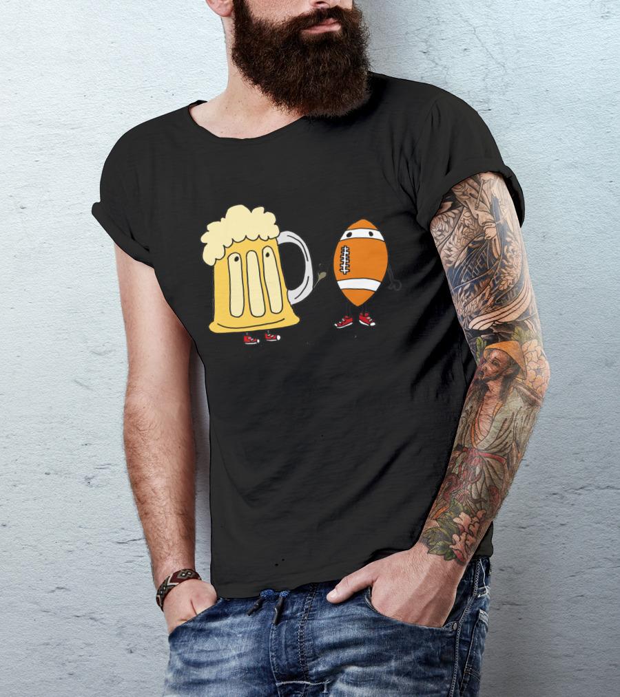 Cool Funny Funky Beer Mug And American Football With Red Sneakers T-Shirt