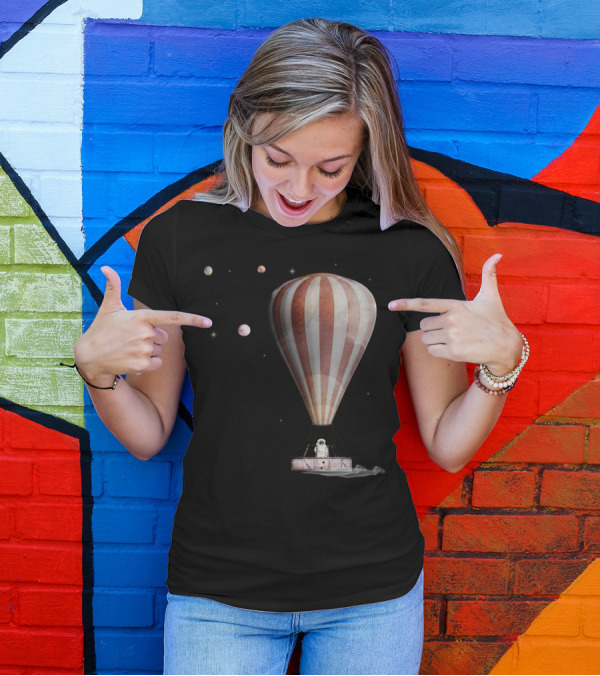 A Space Adventure Vintage Hot Air Balloon Astronaut Planets T-Shirt