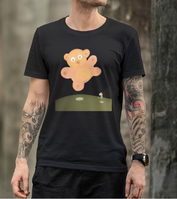 Flying Teddy Floating Over Green Hill T-Shirt