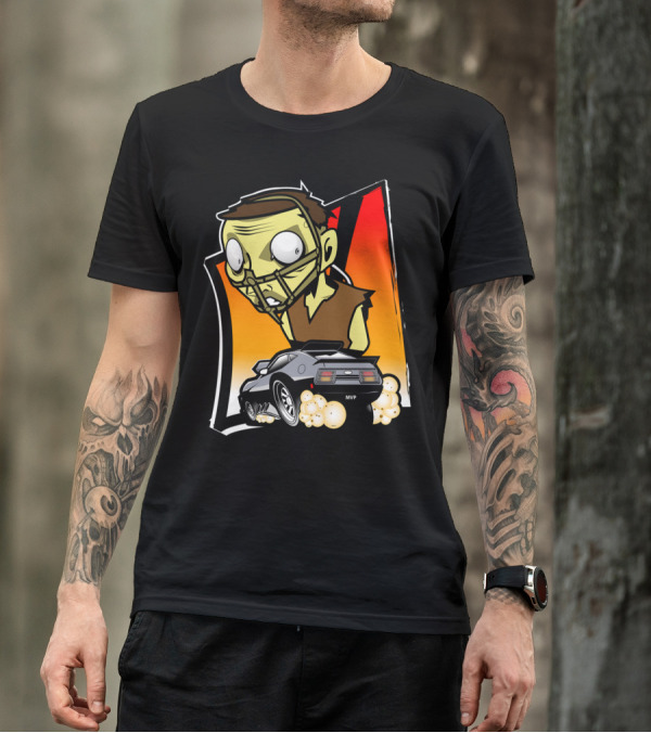 Mad Cop On Board MVP Racing Zombie Mask Car Burnout T-Shirt