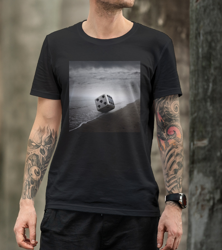Dice On Mysterious Beach With Stormy Sky T-Shirt