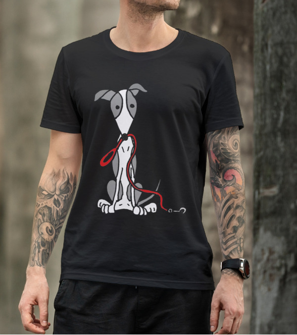 Cool Funny Greyhound Dog With Red Leash T-Shirt