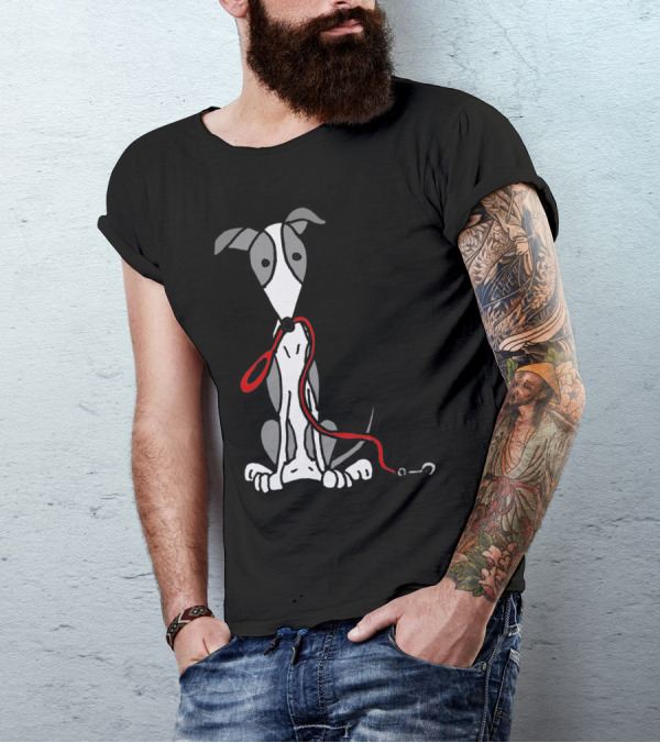 Cool Funny Greyhound Dog With Red Leash T-Shirt