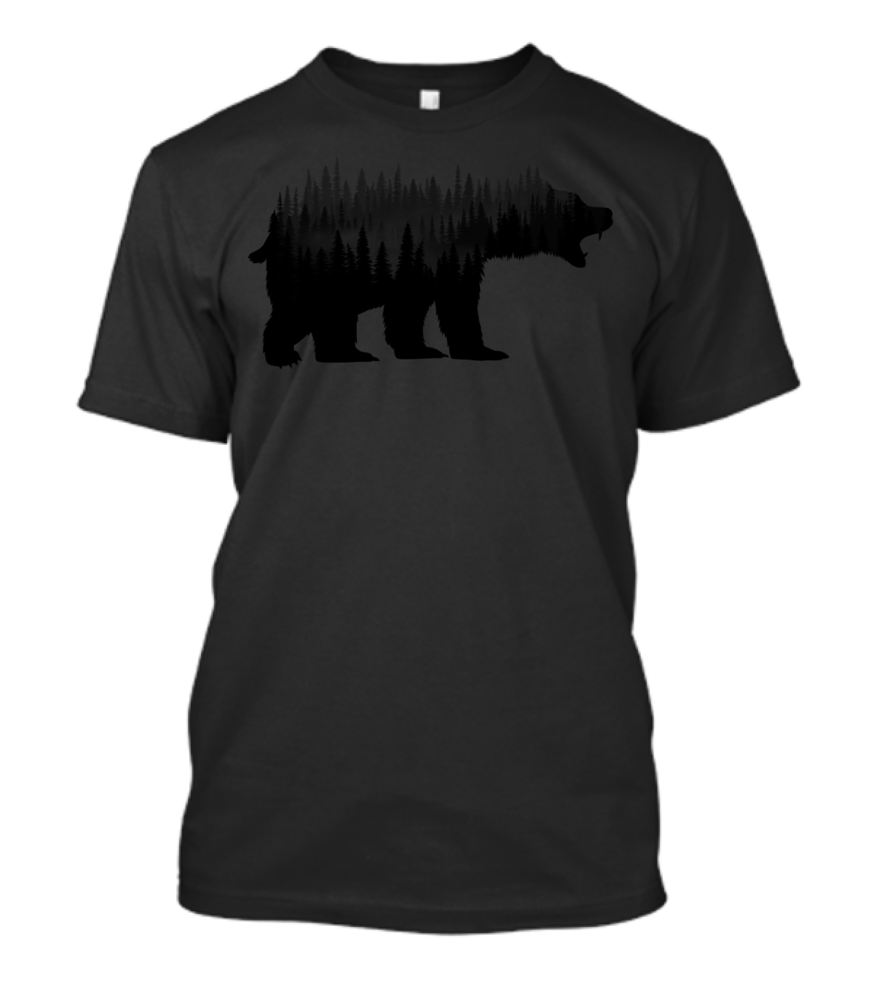 Fog In The Forest Silhouette Bear With Trees T-Shirt