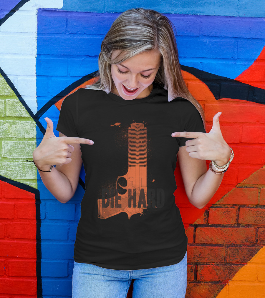 Die Hard Skyscraper Gun With Helicopter And Falling Man T-Shirt