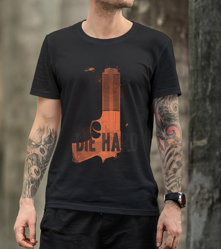 Die Hard Skyscraper Gun With Helicopter And Falling Man T-Shirt
