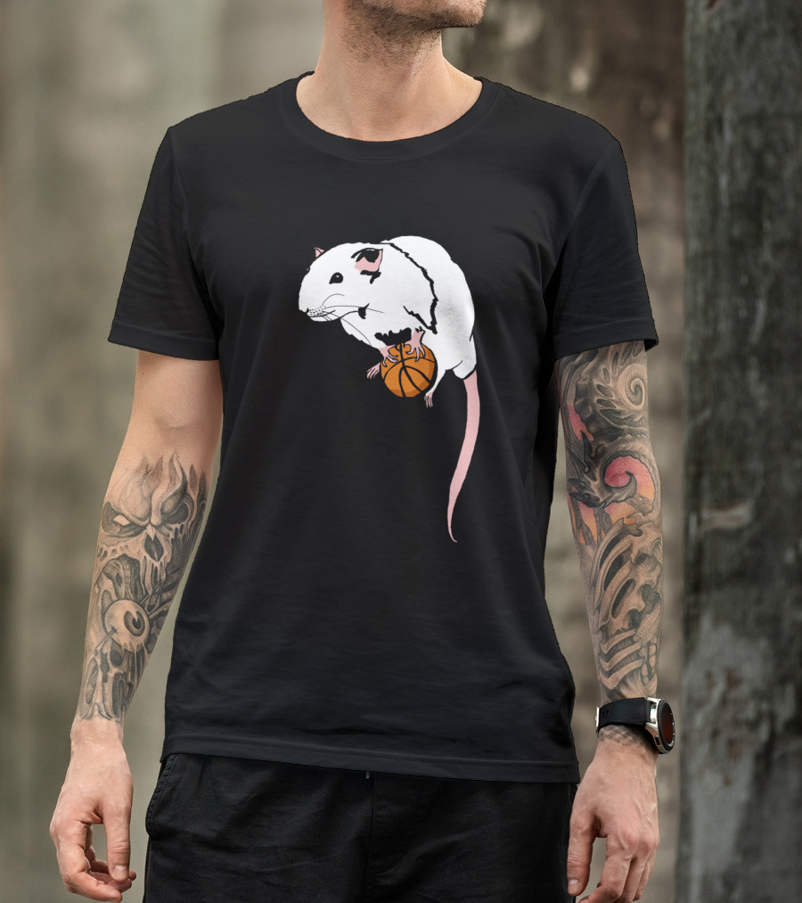 Basketball Rat Holding Orange Ball Adorable Pet Image T-Shirt