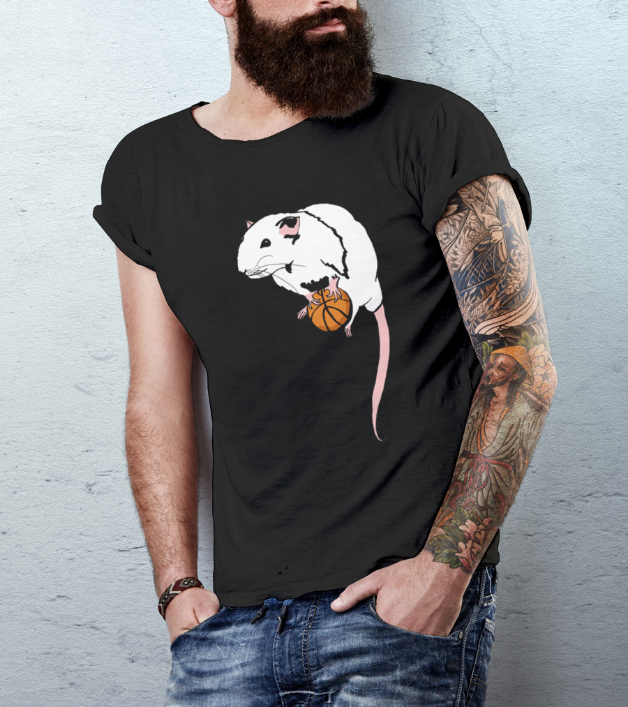 Basketball Rat Holding Orange Ball Adorable Pet Image T-Shirt