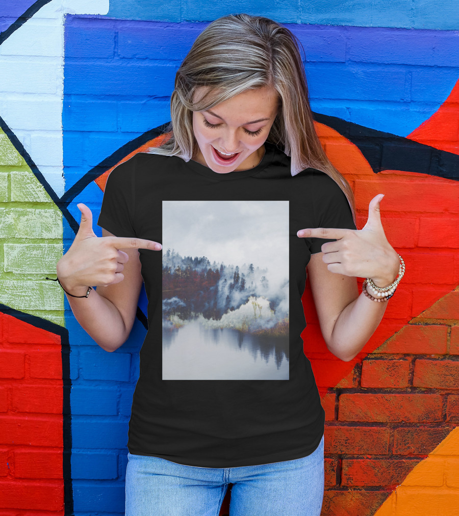 Foggy Forest Reflection In Misty Landscape T-Shirt