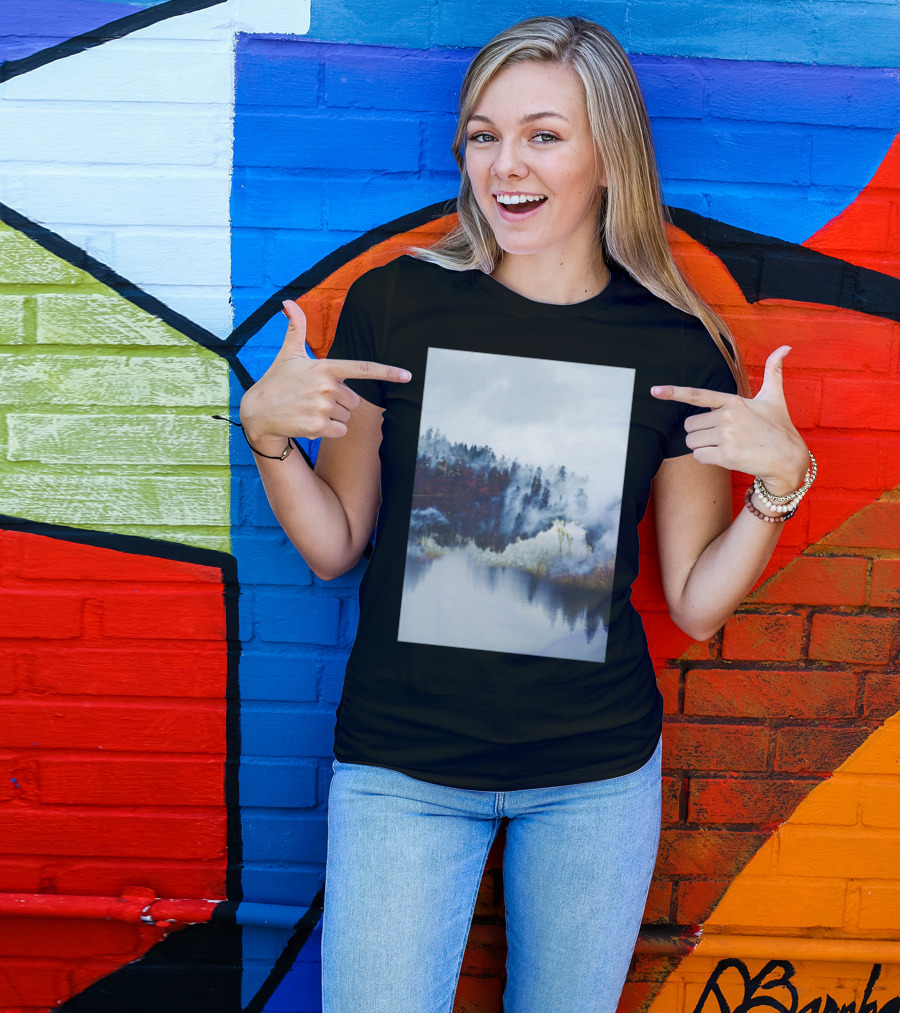 Foggy Forest Reflection In Misty Landscape T-Shirt