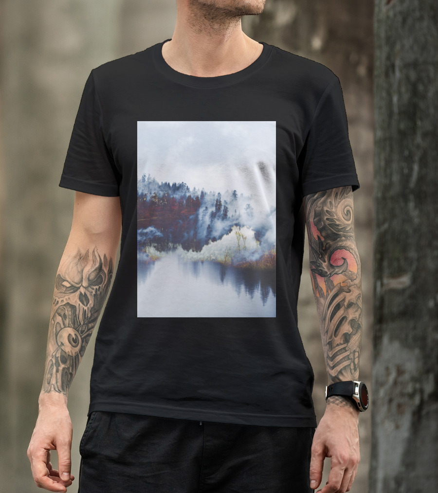 Foggy Forest Reflection In Misty Landscape T-Shirt