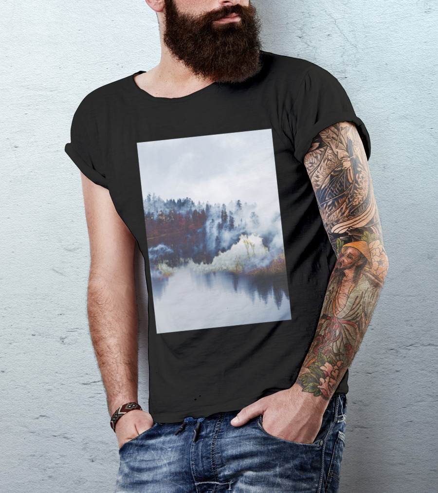 Foggy Forest Reflection In Misty Landscape T-Shirt
