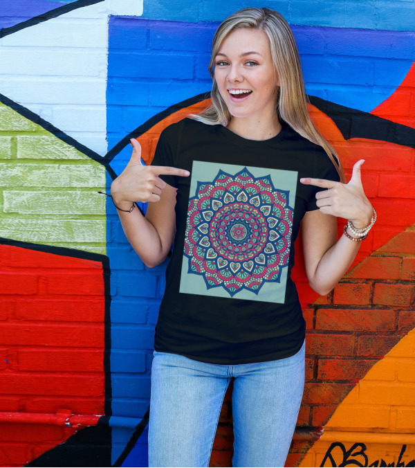 Blue Mandala Intricate Pattern Bohemian T-Shirt