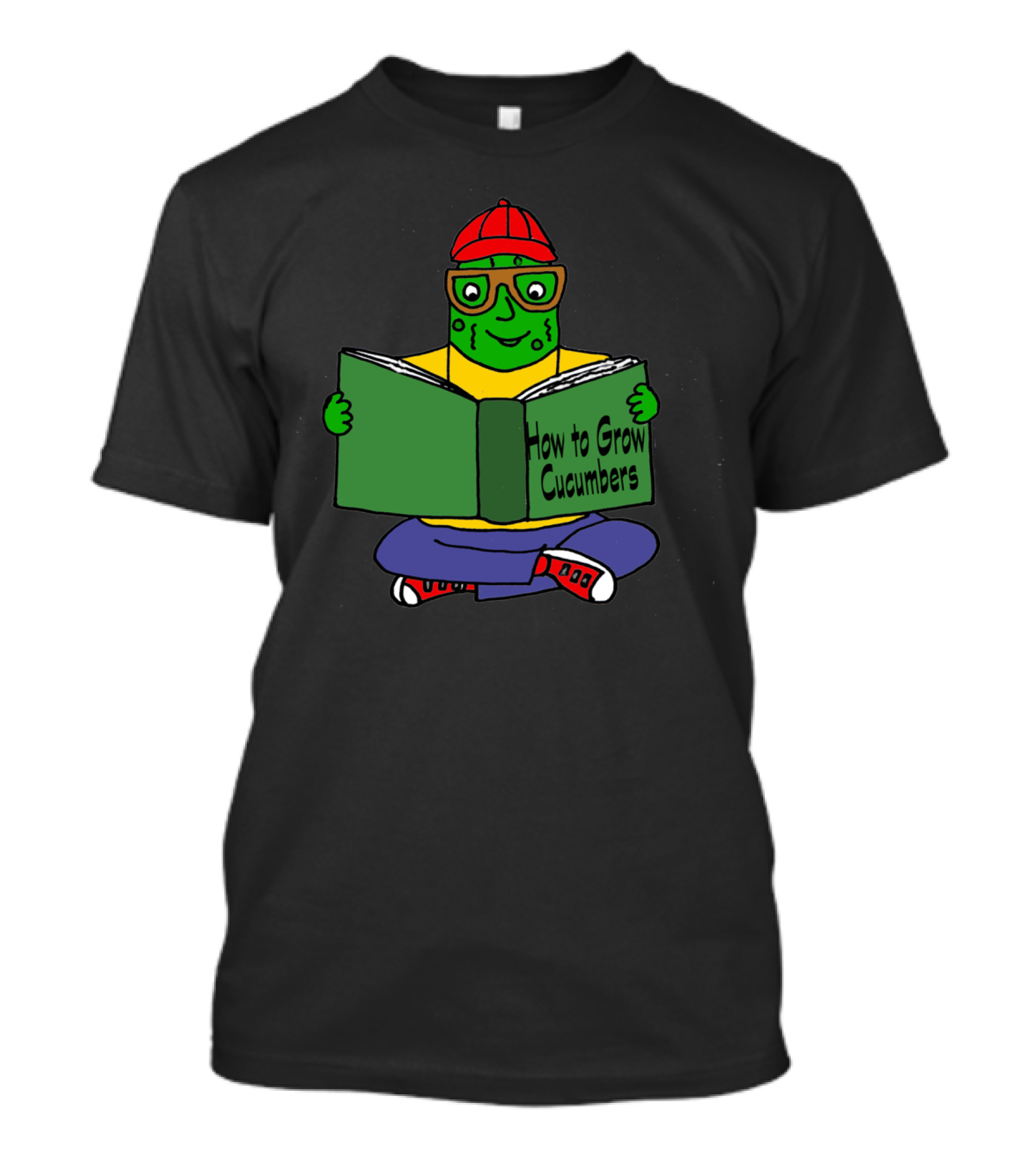 Cool Funny Pickle Reading How To Grow Cucumbers Book T-Shirt