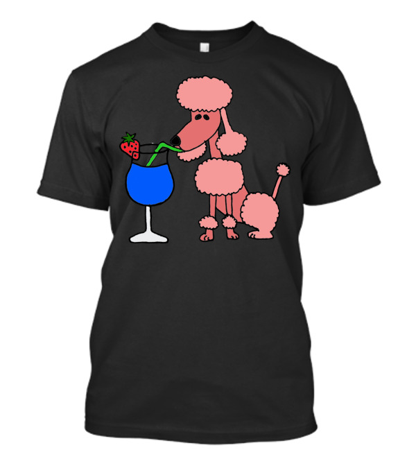 Pink Poodle Dog Drinking Daiquiri Cocktail With Strawberry Garnish T-Shirt