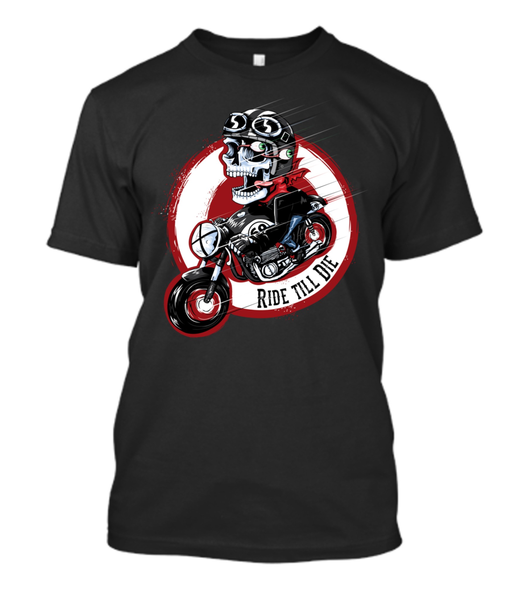 Cafe Racer Cartoon Ride Till Die Skull Motocycle T-Shirt