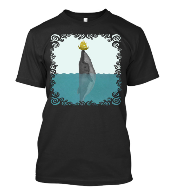 A True Kiss By The Giant Whale With Ship And Ocean Waves T-Shirt