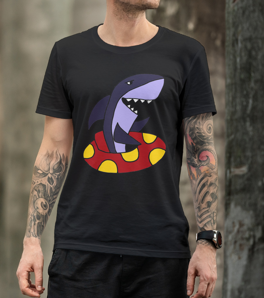 Cool Funny Shark Floating In Inner Tube T-Shirt