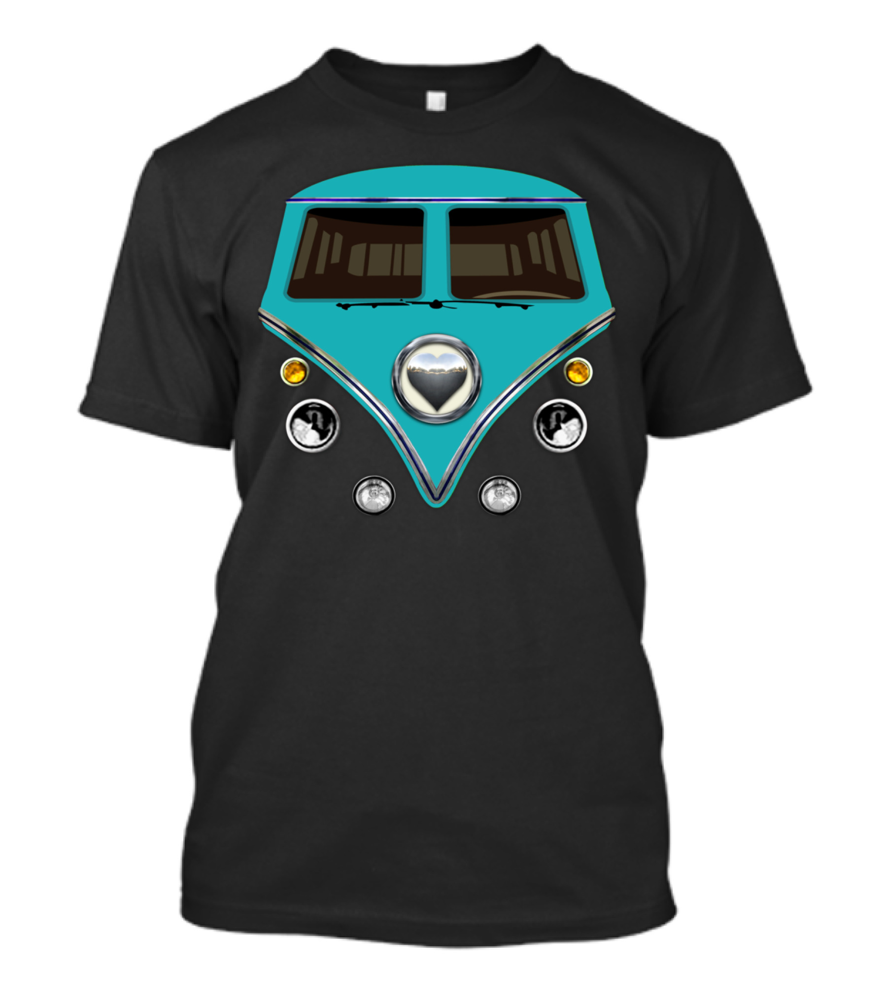 Blue Mini Bus Heart Lights Love Bug T-Shirt