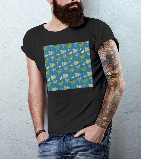 Exploration Pattern With Islands, Lighthouses, And Sailboats T-Shirt