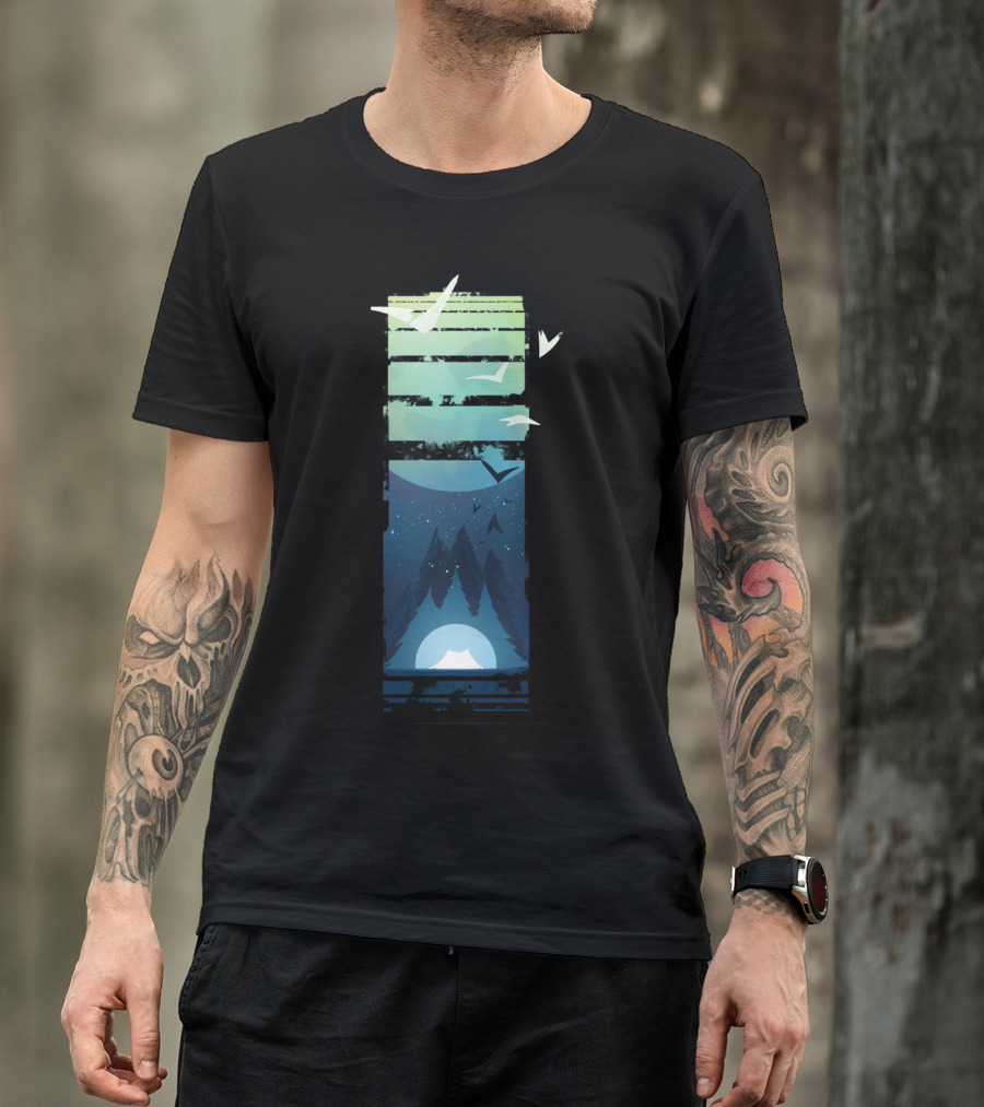 Blue Moon Forest Camper Night Sky Pines T-Shirt