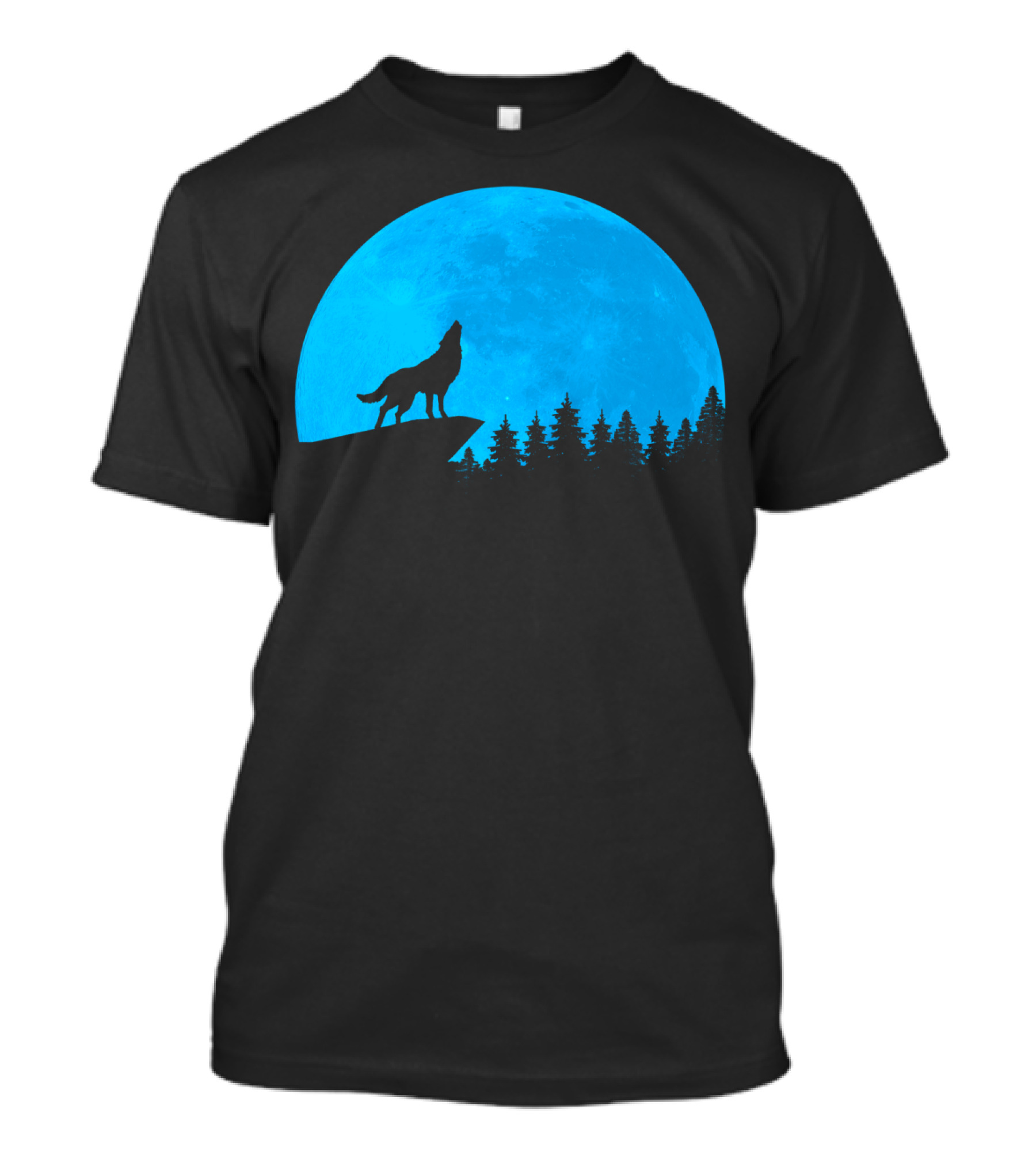 Blue Moon Howling Wolf Silhouette Night Scene T-Shirt