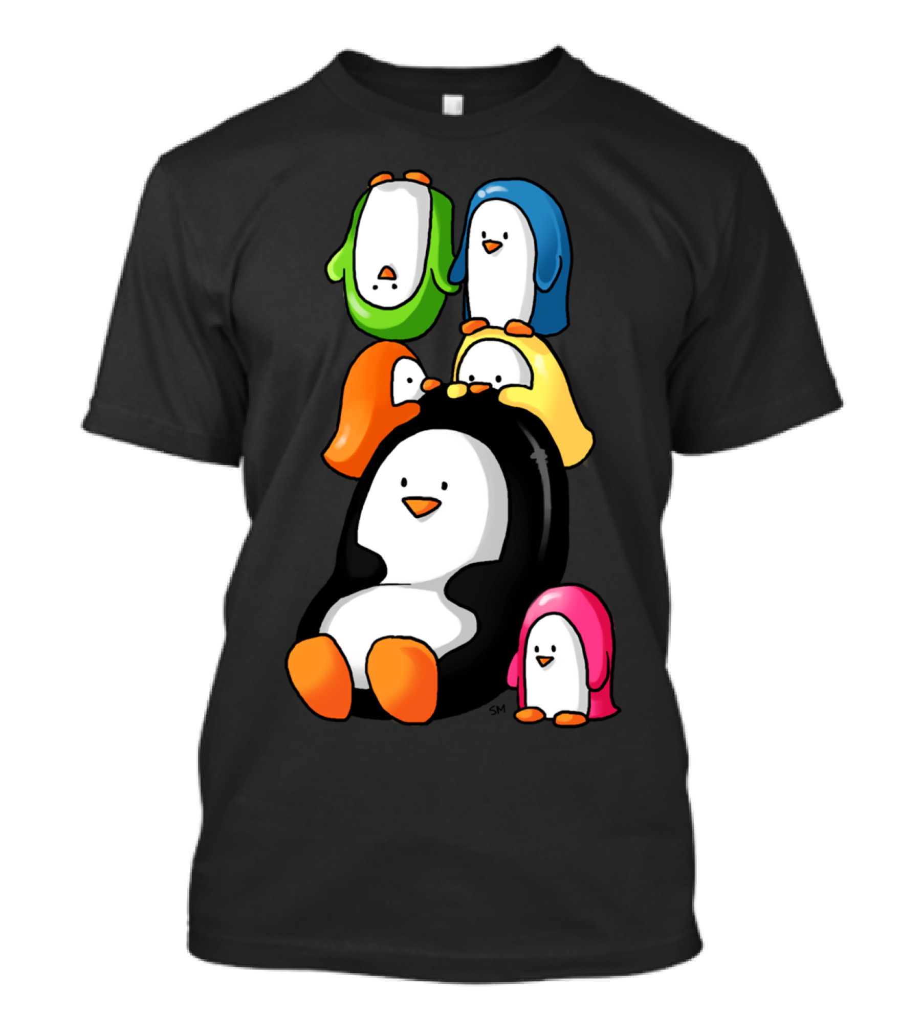Humphrey And Friends Chillaxing Colorful Penguin Stack T-Shirt