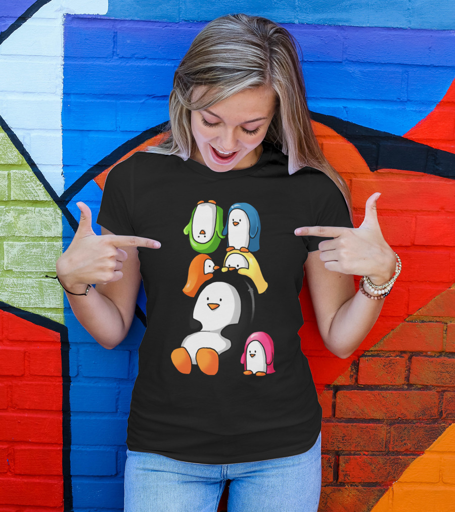 Humphrey And Friends Chillaxing Colorful Penguin Stack T-Shirt
