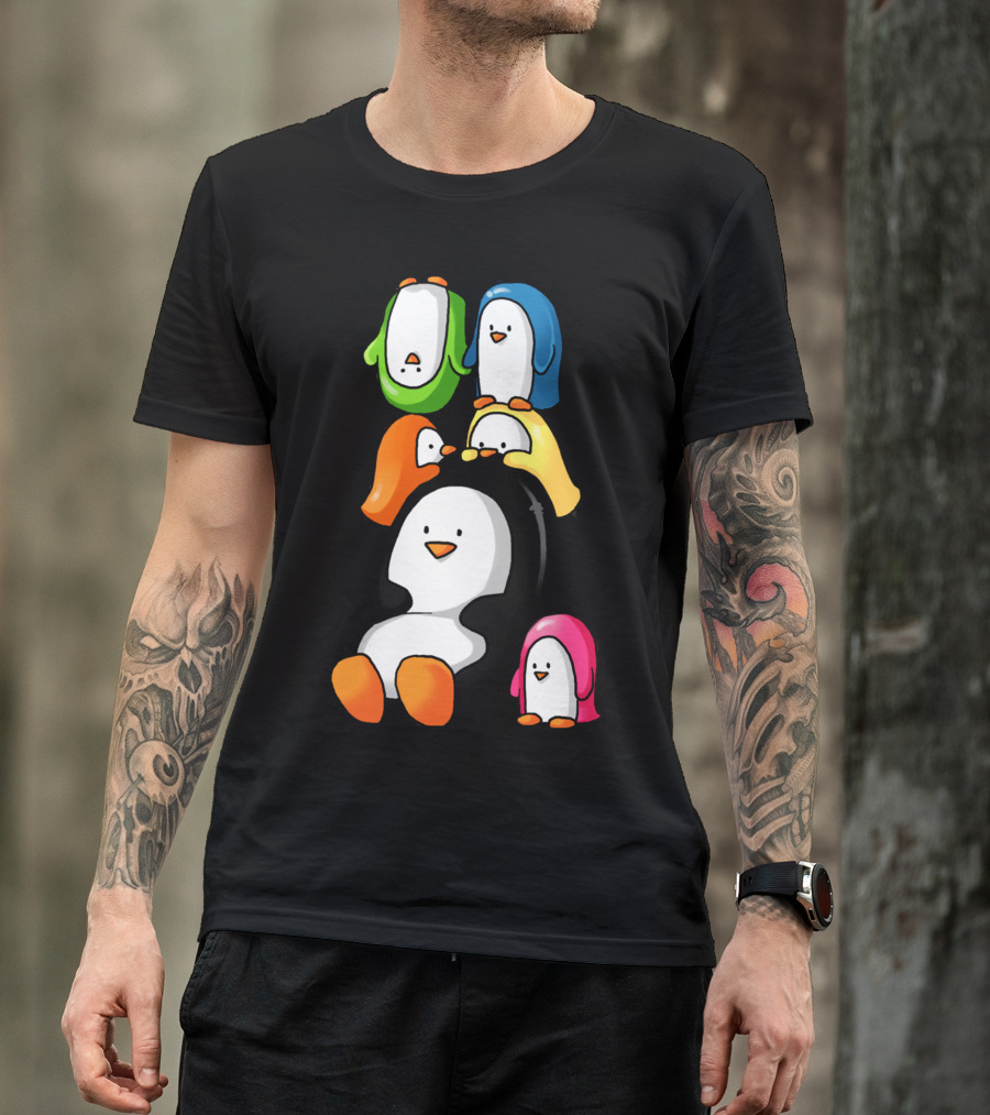 Humphrey And Friends Chillaxing Colorful Penguin Stack T-Shirt