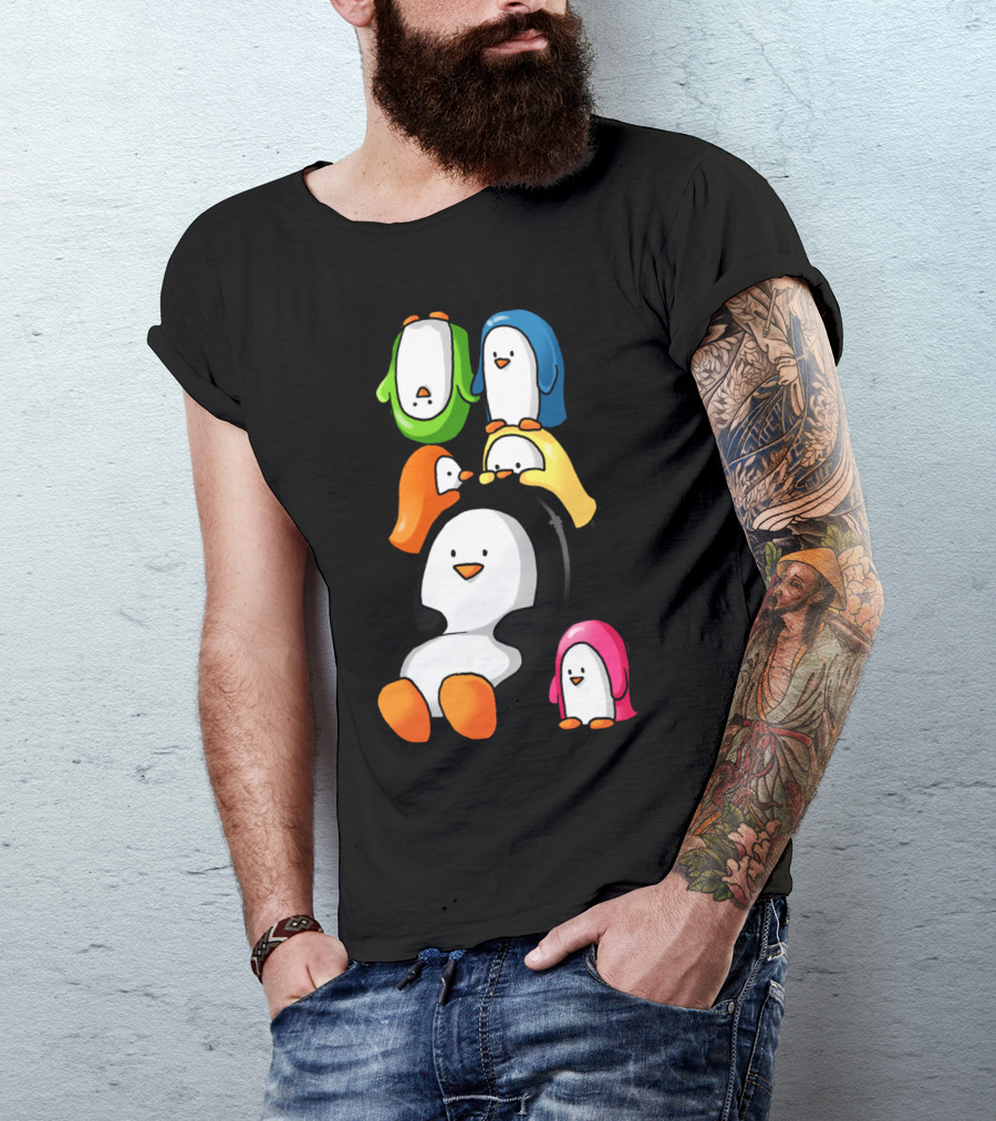 Humphrey And Friends Chillaxing Colorful Penguin Stack T-Shirt