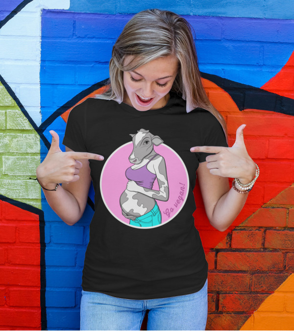 Nine Months Go Vegan Cow Woman Pregnant T-Shirt