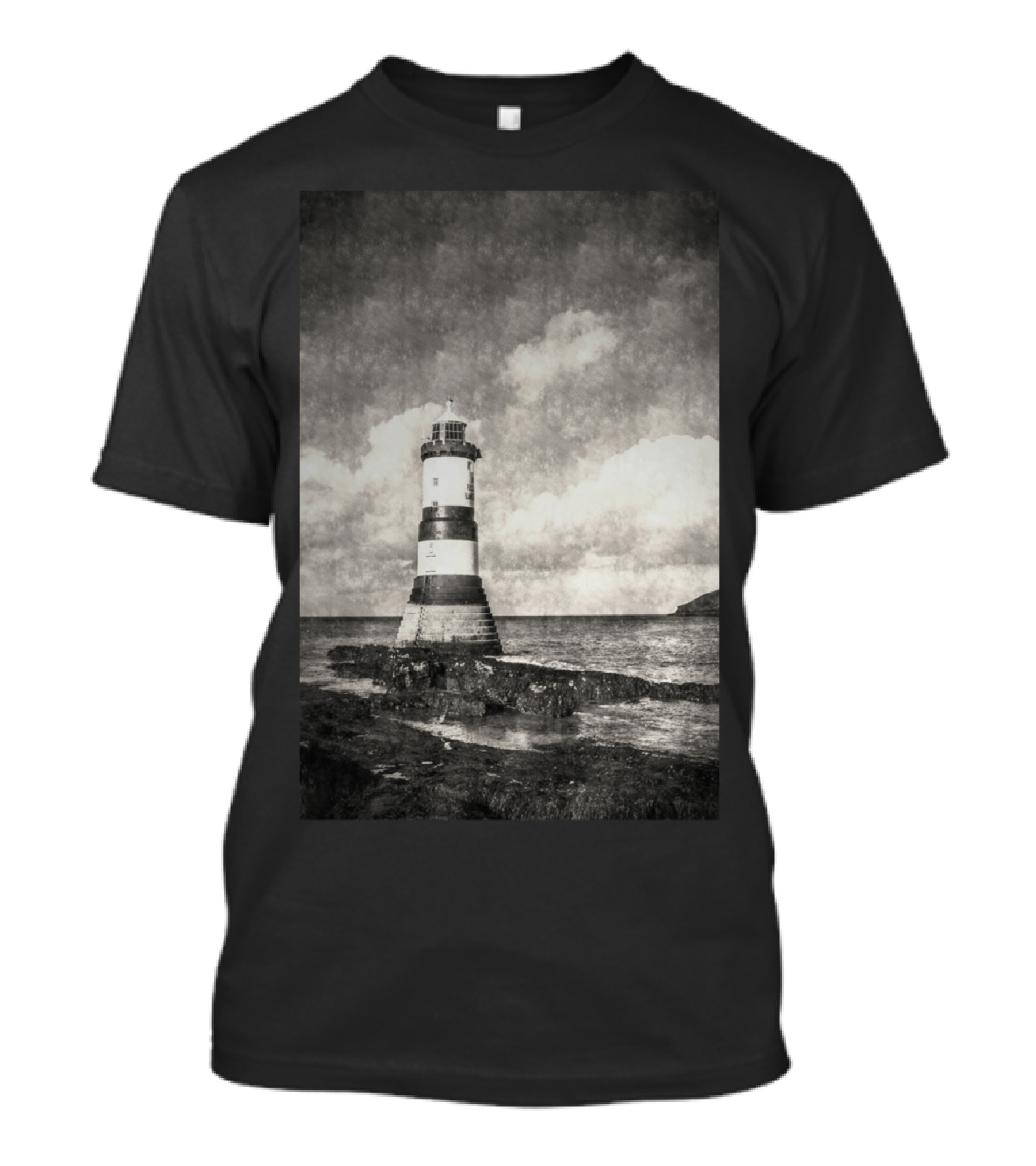 A Vintage Penmon Lighthouse Black And White Coastal View T-Shirt