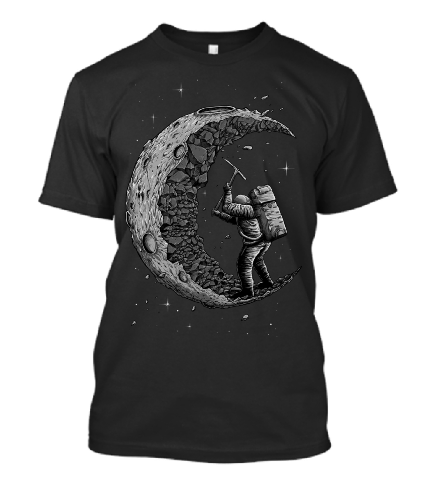 Astronaut Mining Crescent Moon T-Shirt