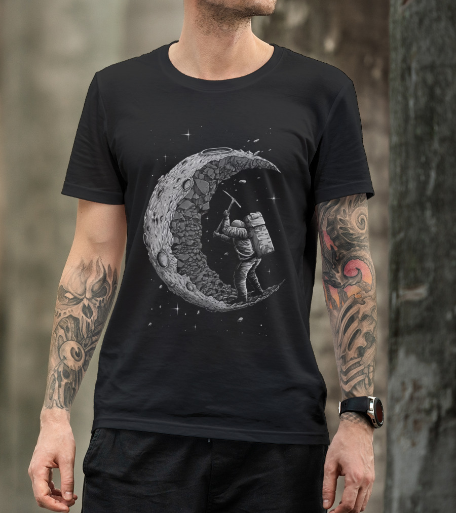 Astronaut Mining Crescent Moon T-Shirt