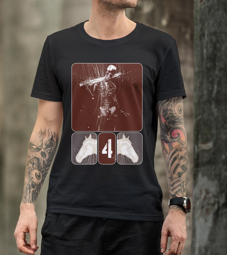Revelation Pale Horseman Skeleton With Two Skulls And Number Four T-Shirt