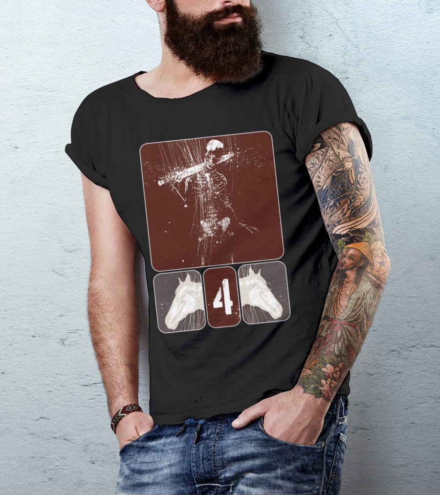 Revelation Pale Horseman Skeleton With Two Skulls And Number Four T-Shirt