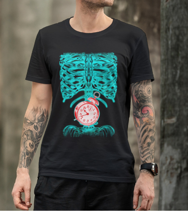 Hungry Man Xray Skeleton With Red Pocket Watch Inside T-Shirt