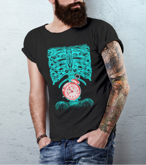 Hungry Man Xray Skeleton With Red Pocket Watch Inside T-Shirt