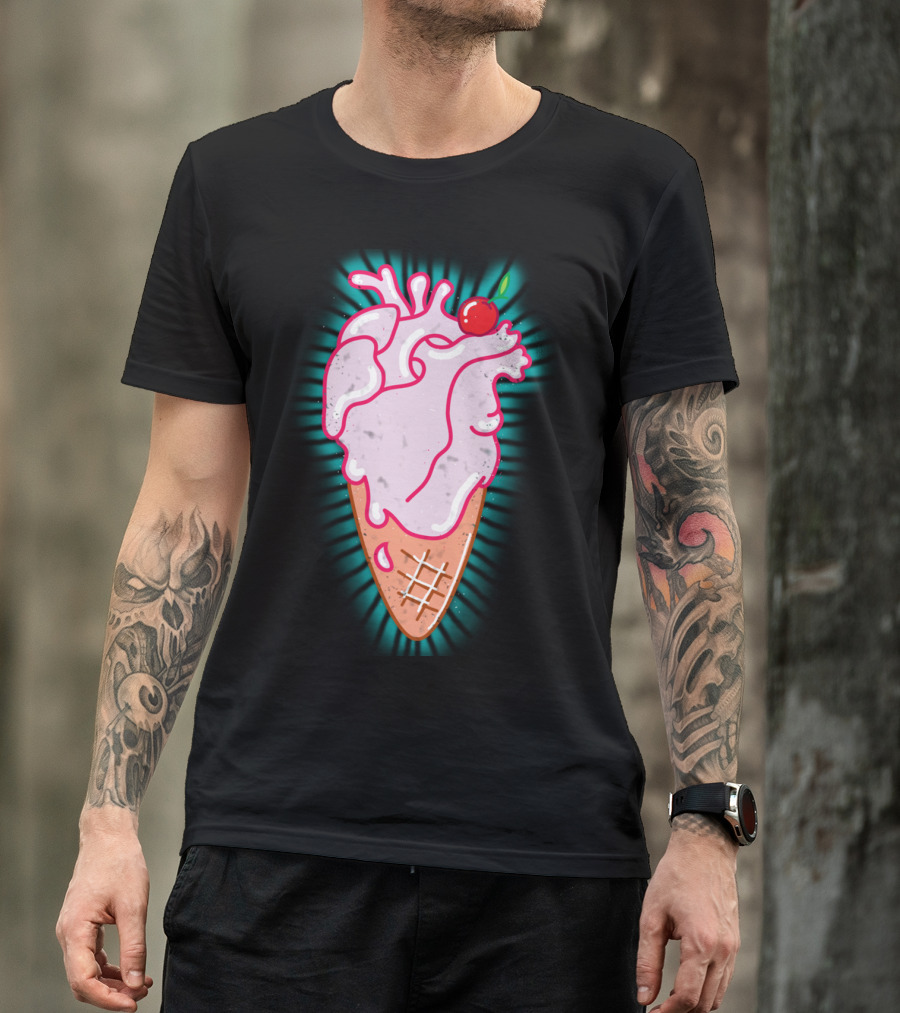 Cool Heart Ice Cream Cone With Cherry T-Shirt