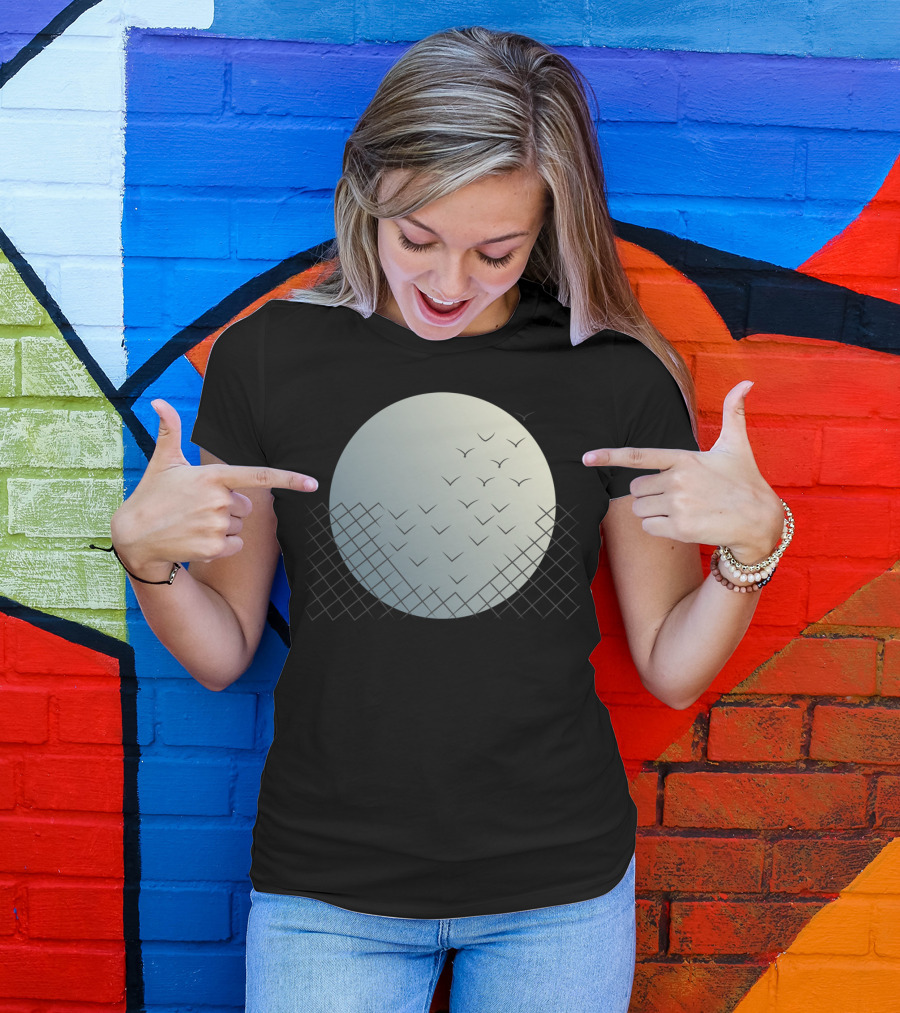 Magical Escape Moon With Birds And Geometric T-Shirt