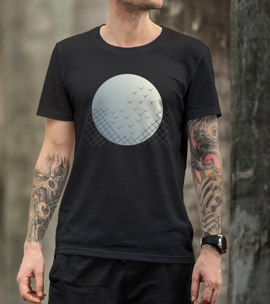 Magical Escape Moon With Birds And Geometric T-Shirt